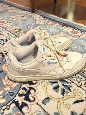 Reebok Cream Leather Low-Top Sneakers with Blue Logo